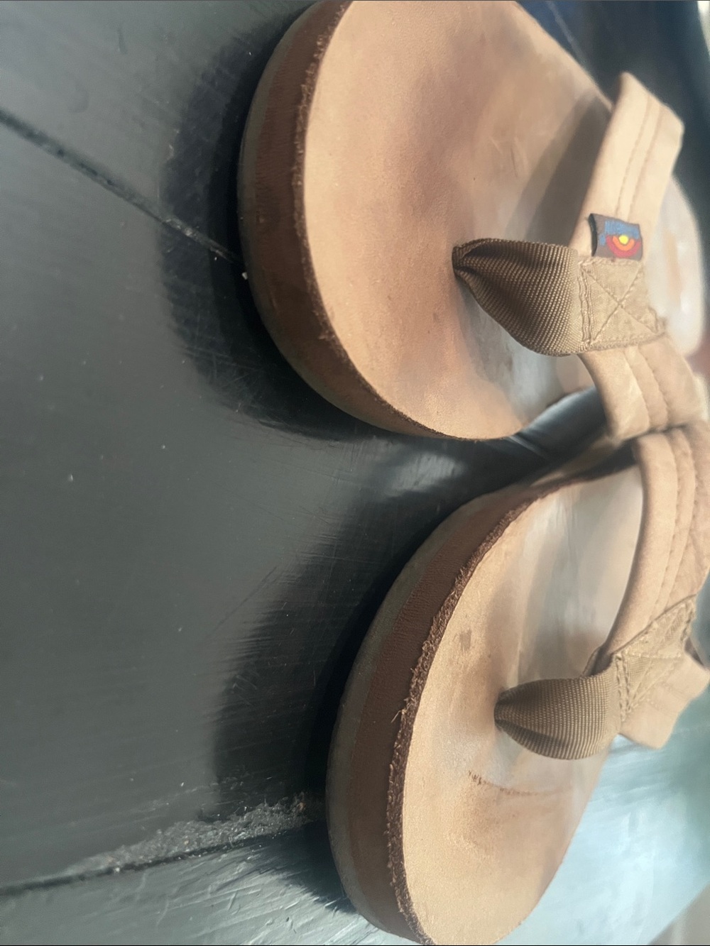 Rainbow Tan Suede Flip-Flop Sandals